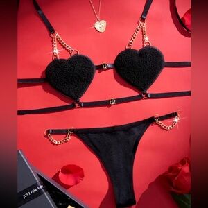 Gold Chain Black Bra with Heart-Shaped Cups